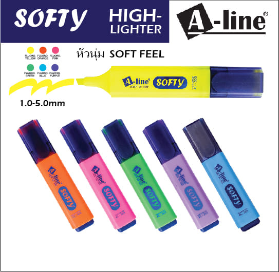 ปากกาไฮไลท์ A-LINE AL-303 SOFTY สีเหลือง_3